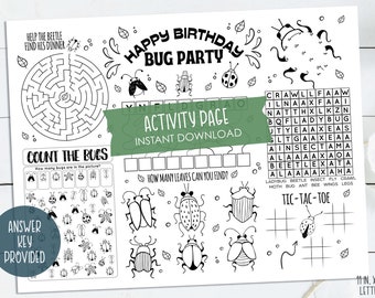 Instant Download - Bug Birthday Party Printable Activity - Bug Activity Sheet - Bug Party Game - Bug Coloring Page - Bug Games - Word Search