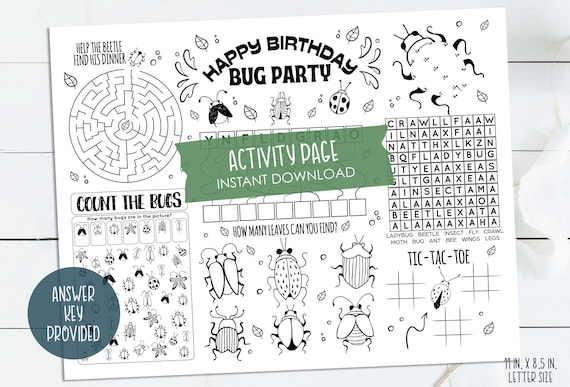 Instant Download Bug Birthday Party Printable Activity Bug - Etsy