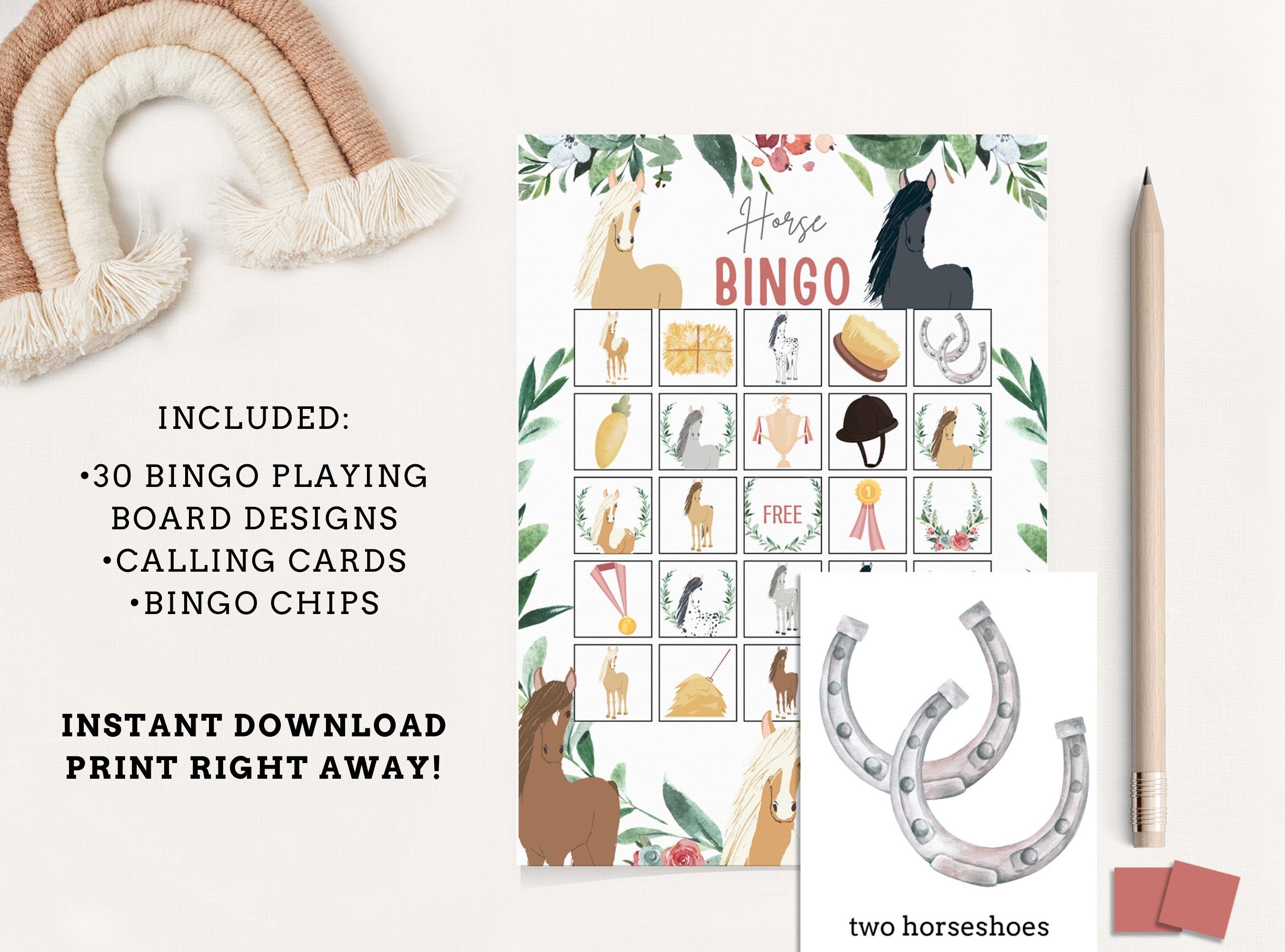 Horse Bingo - Pony Bingo Printable Party Game - Pony Party Game - Horse ...