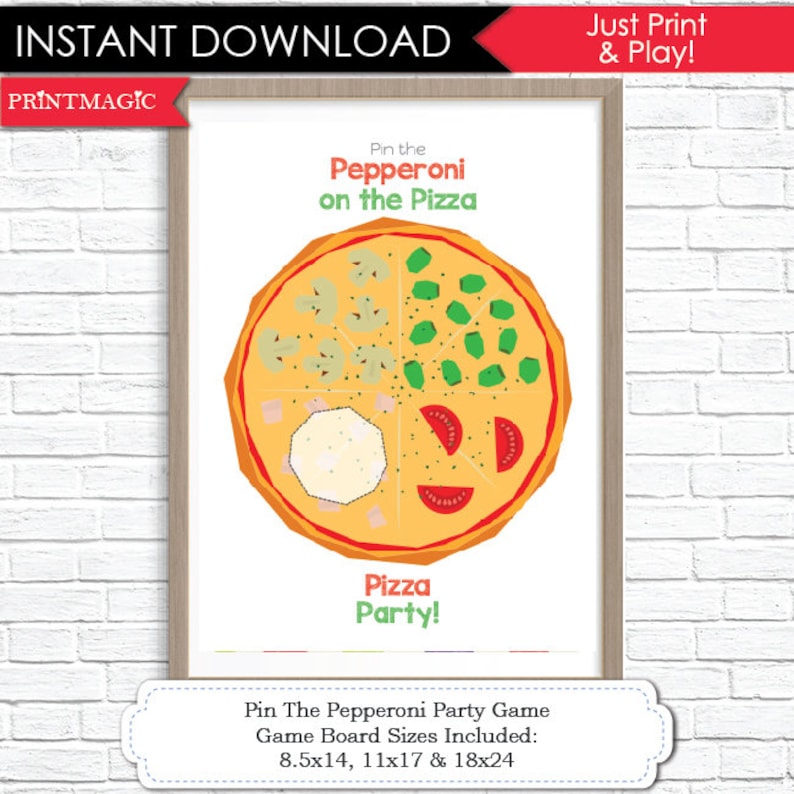 Pin the Pepperoni Pizza Party Printable Party Game Pizza | Etsy