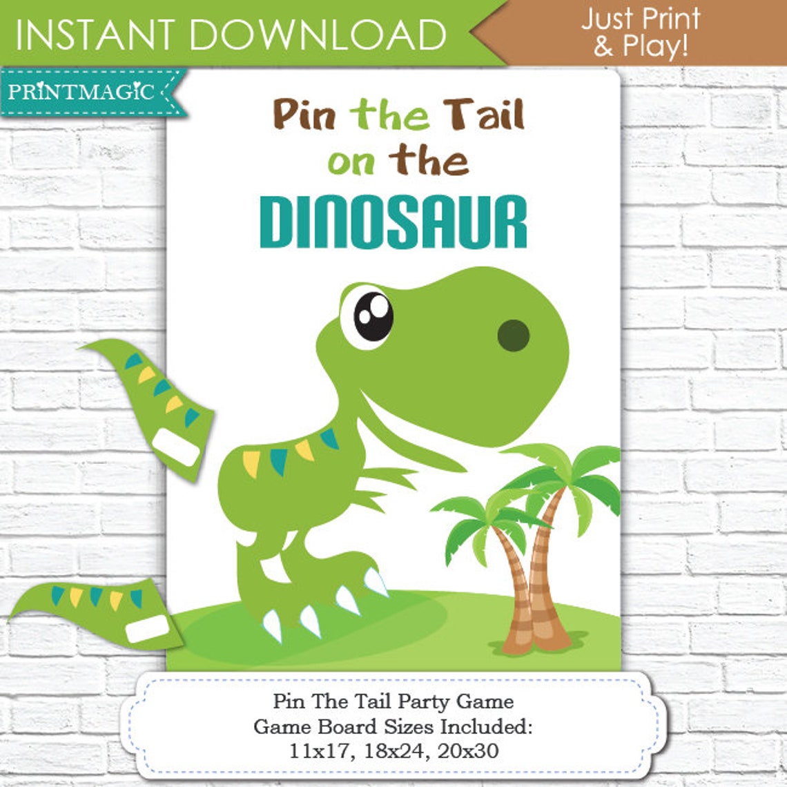Pin the Tail on the Dinosaur Printable Birthday Party Game | Etsy