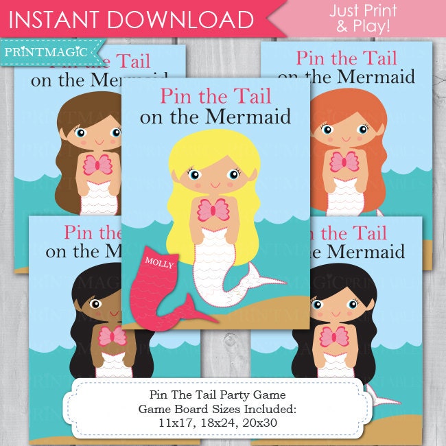 Pin the Tail on the Mermaid Printable Party Game Mermaid Etsy
