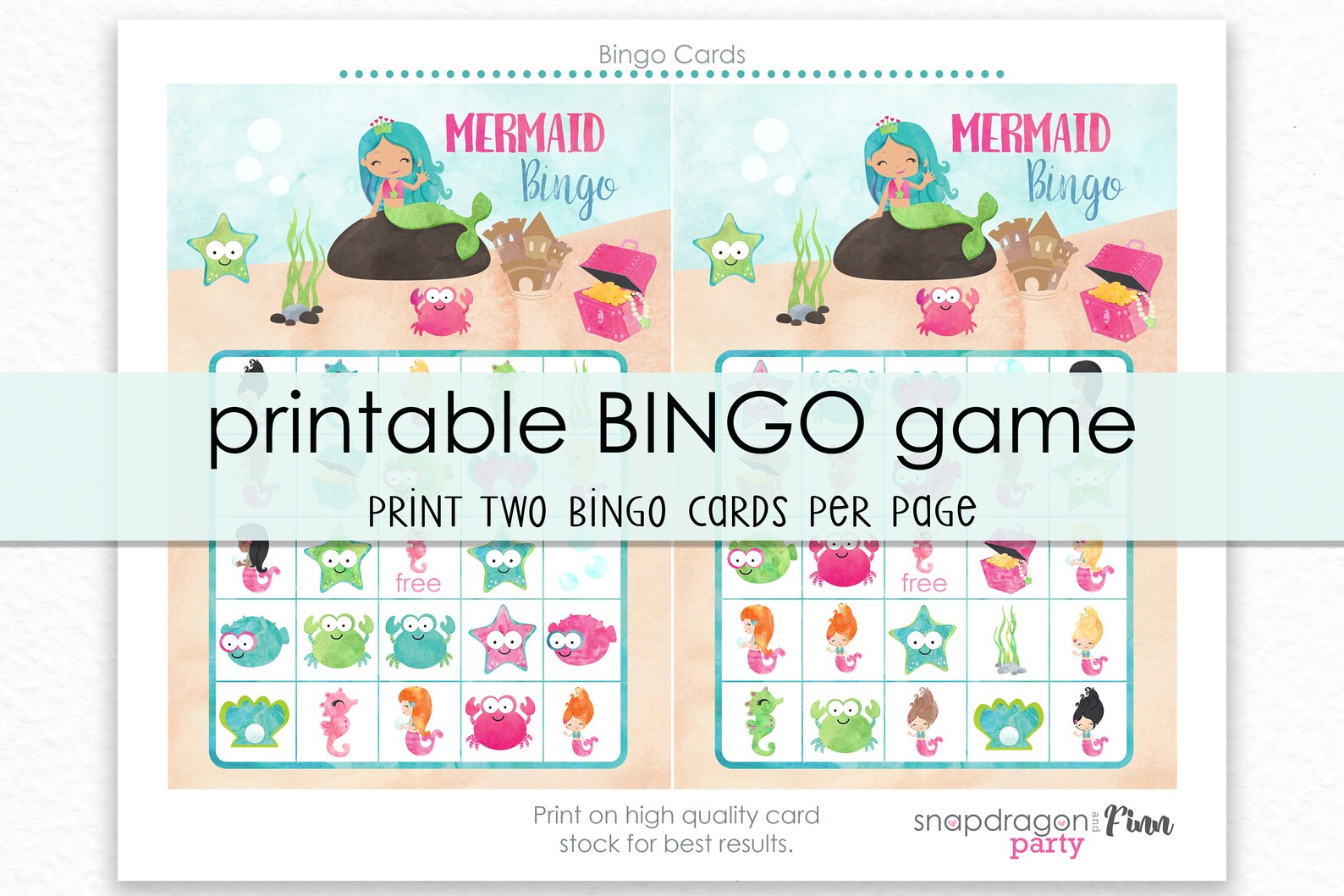 Mermaid Bingo Printable Game Printable Mermaid Birthday Party Game ...