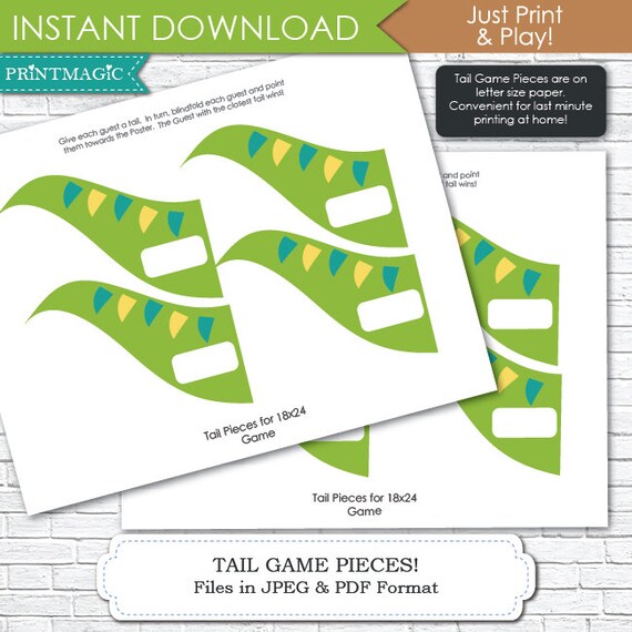 Pin the Tail on the Dinosaur Printable Birthday (Instant Download