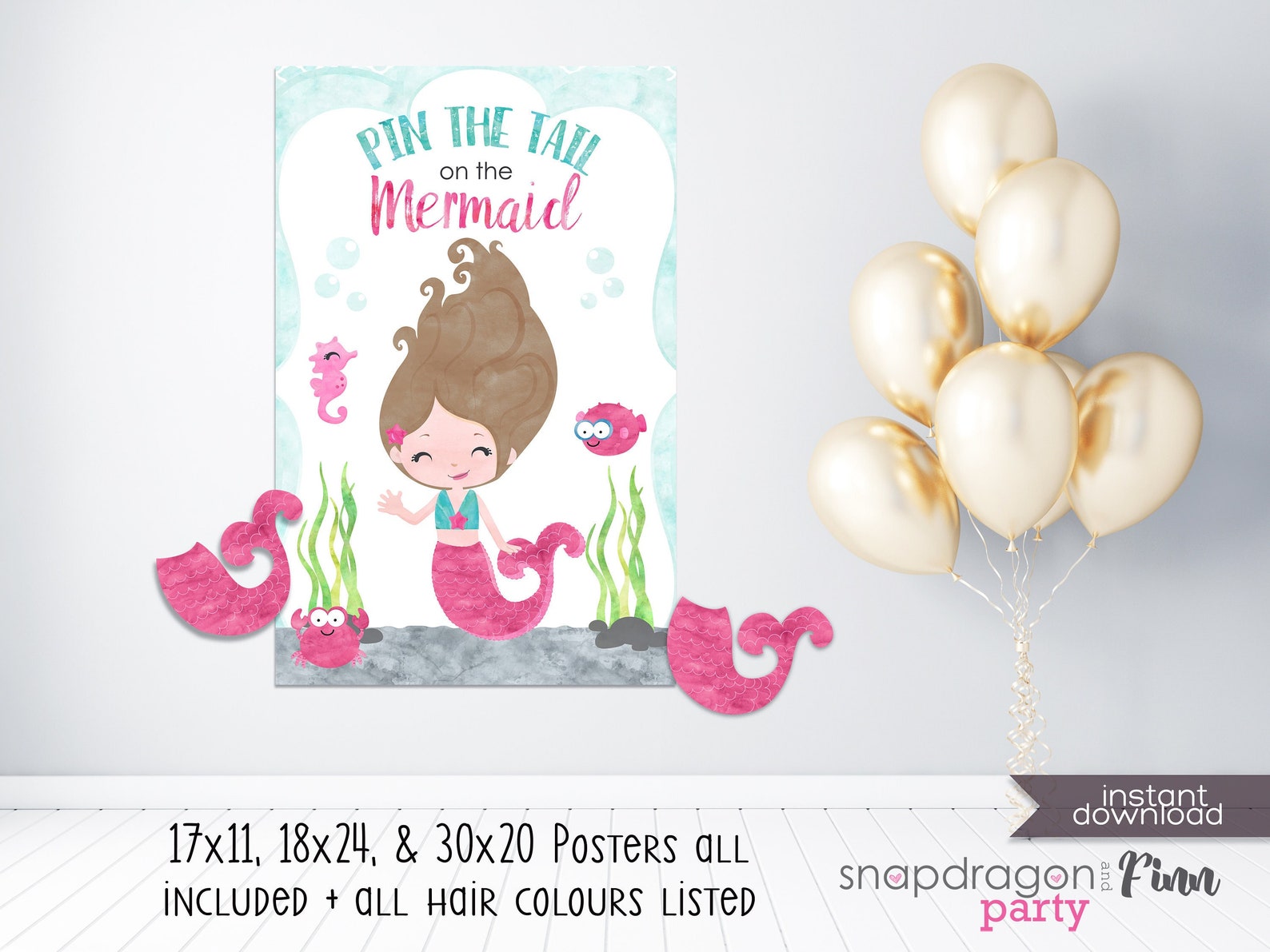 Pin the Tail on the Mermaid Printable Party Game 3 Poster - Etsy Canada