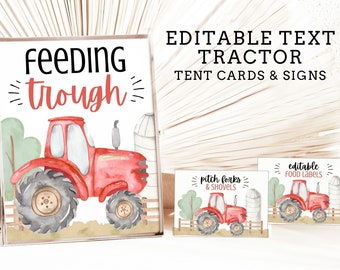 Editable Red Tractor Food Labels & Signs - Tractor Food Signs - Tractor Birthday Tent Cards and Signs - Farm Birthday - Signs - Tent Cards