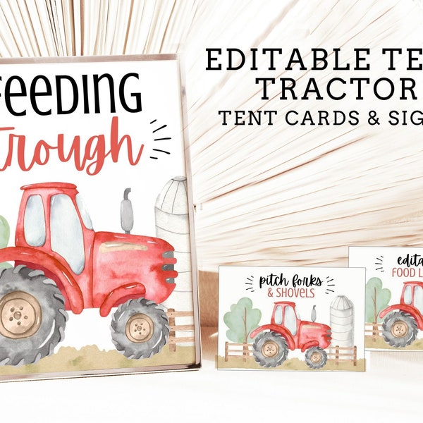 Editable Red Tractor Food Labels & Signs - Tractor Food Signs - Tractor Birthday Tent Cards and Signs - Farm Birthday - Signs - Tent Cards