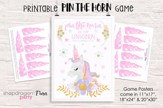 pin the horn on the unicorn printable party game 3 poster etsy