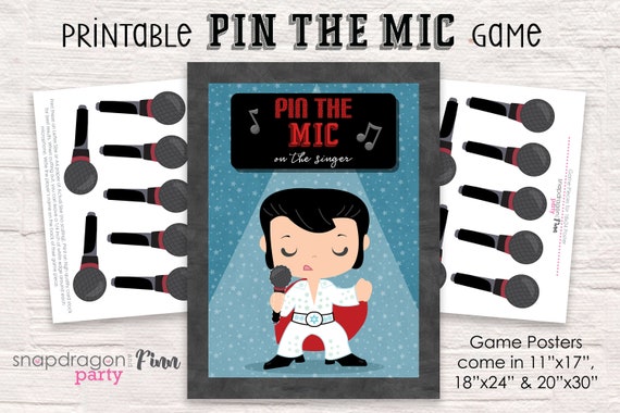 Pin the Mike on the Singer Printable Party Game - 3 Poster Sizes - Karaoke Birthday Party Game - Karaoke Party Game - Instant Download