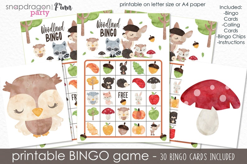Woodland Bingo Printable Party Game 30 Bingo Cards | Etsy