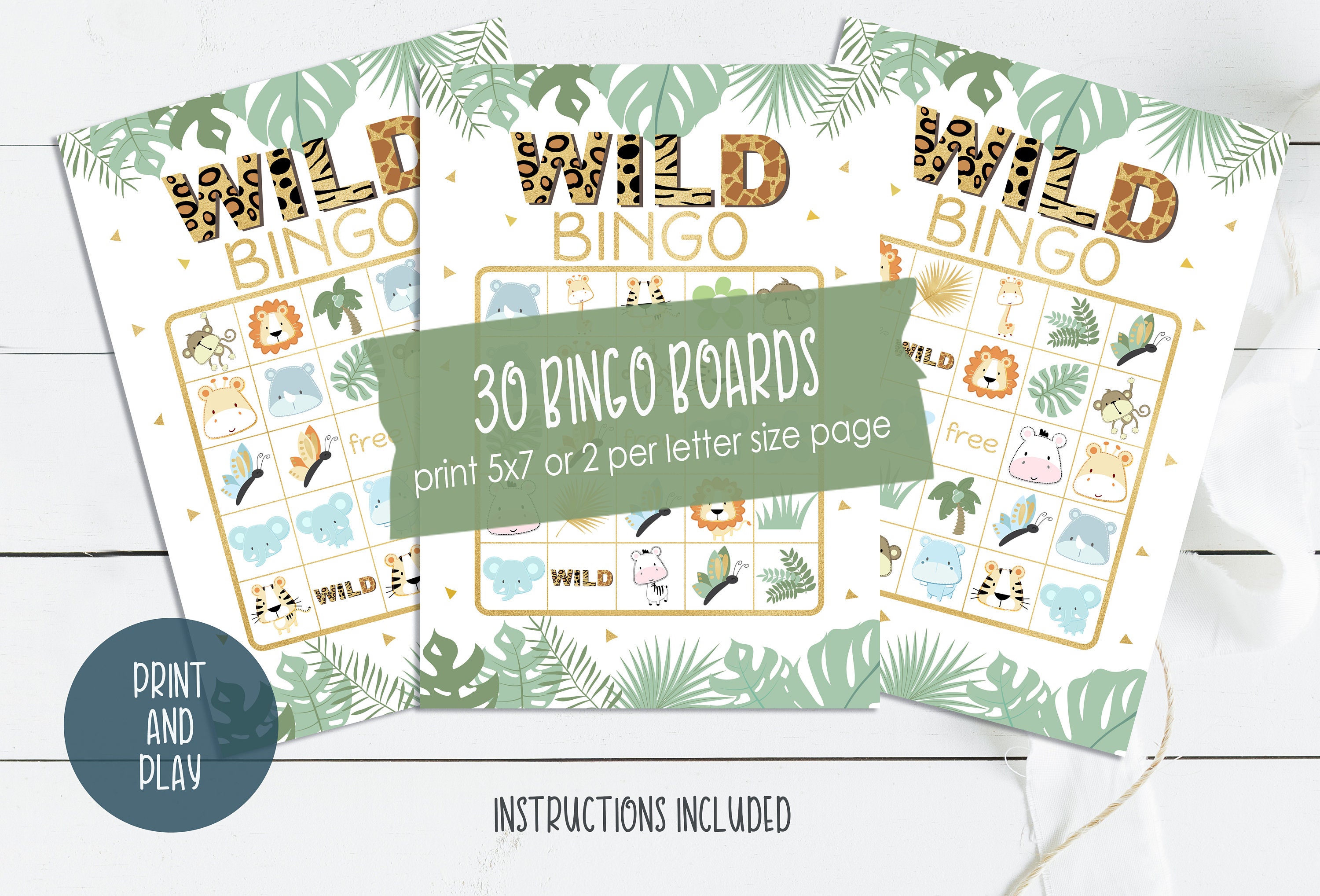 Jungle Bingo Printable Party Game 30 Bingo Cards Jungle Etsy UK
