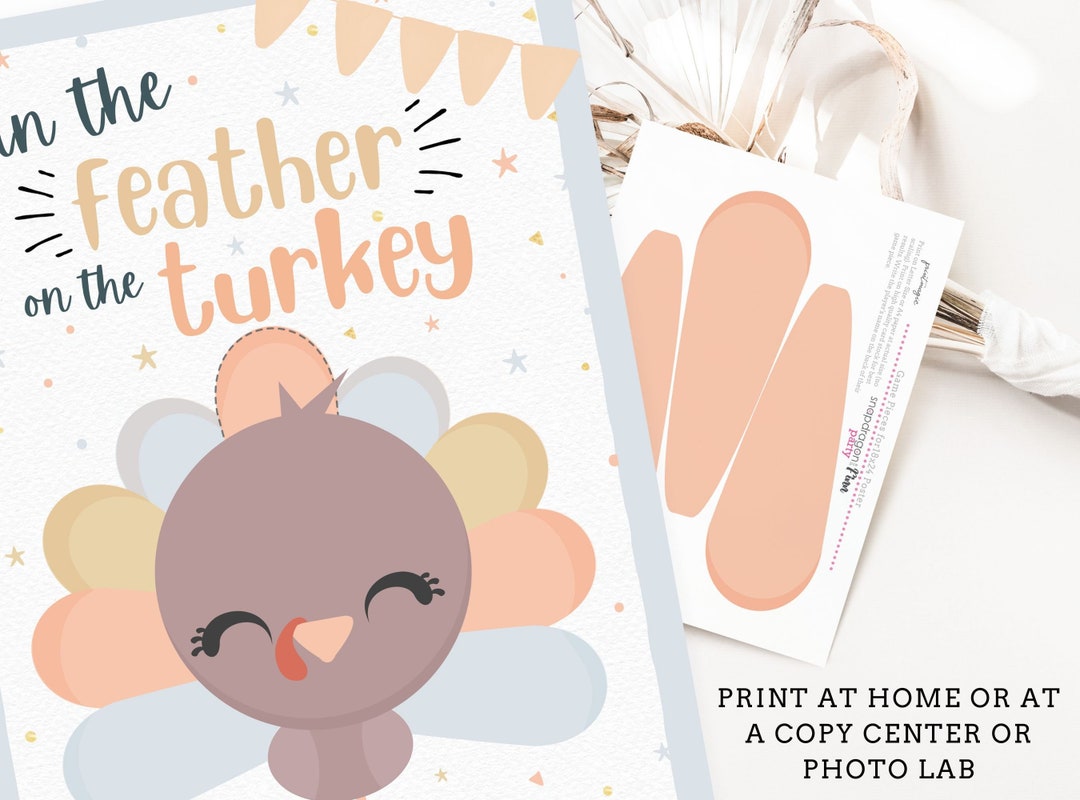 Pin the feather on the turkey printable party game 4 poster sizes