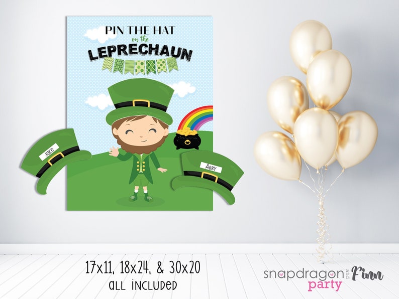 Pin the Hat on the Leprechaun Printable Party Game 3 Sizes Included St Patrick's Day Game St Patricks Day Game Children's Game image 1