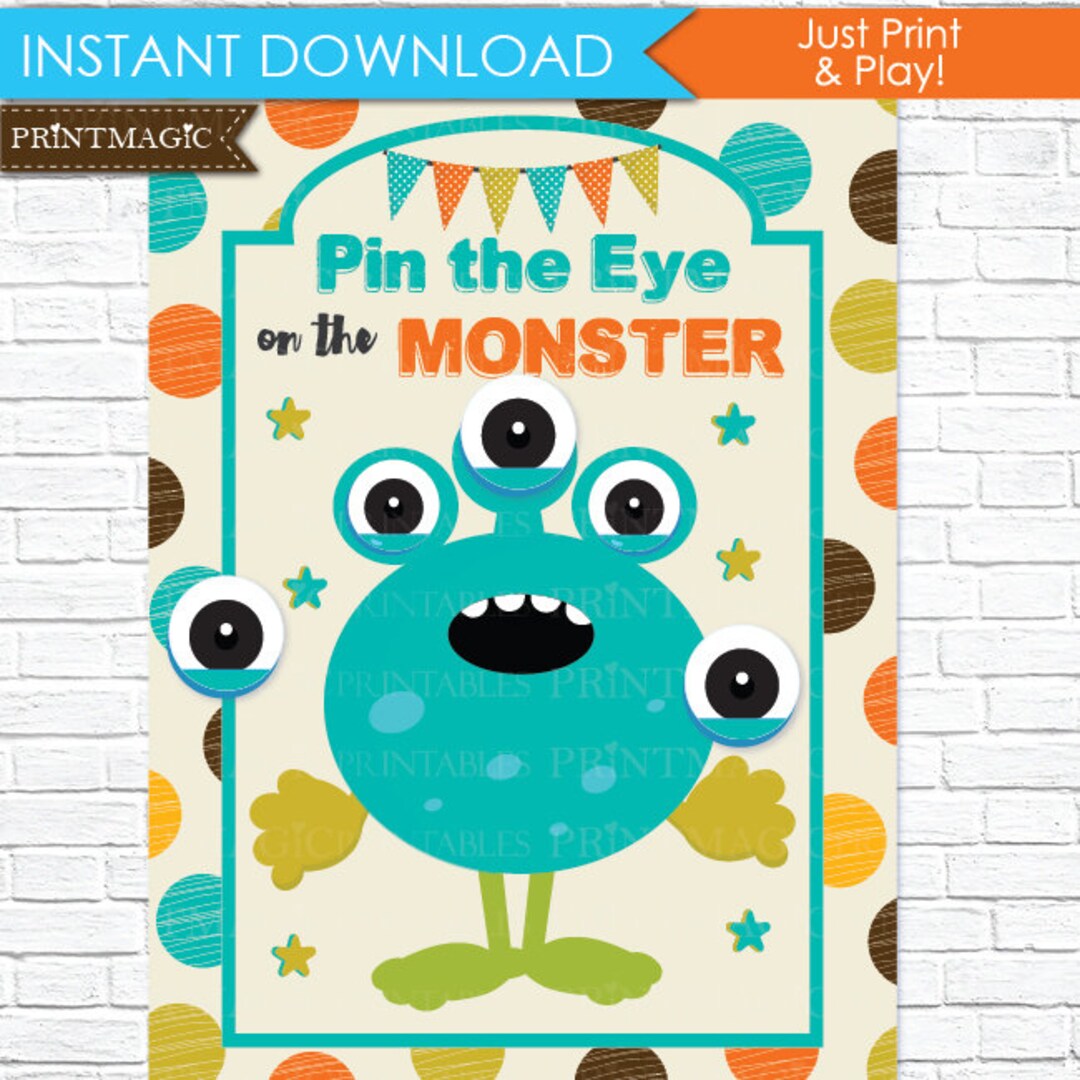 Pin the Eye on the Monster Printable Party Game 3 Poster Sizes Monster ...