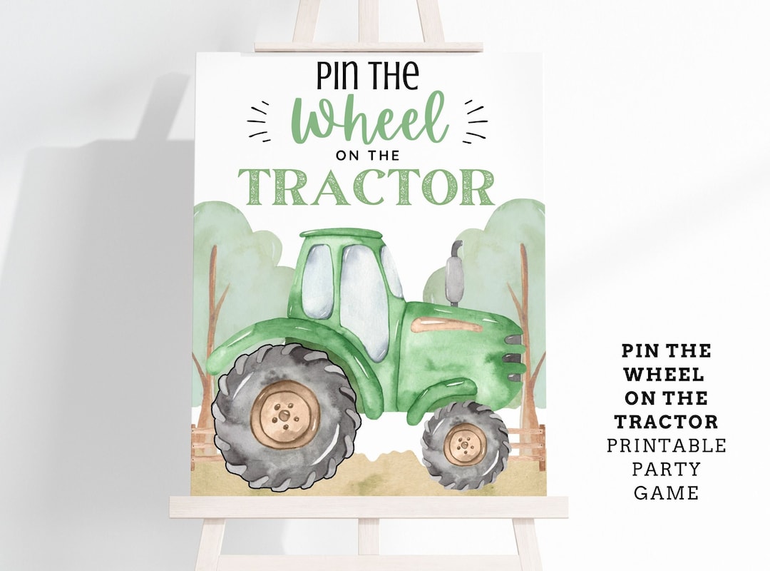 Pin the Wheel on the Tractor Printable Party Game 4 Poster Sizes Green