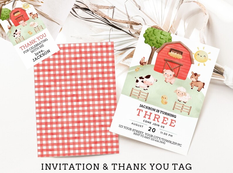 Printable Farm Party Package Barnyard Party Invitation & Decorations Editable Farm Invitation Editable Signs, Tent Cards, Favor Tag image 3