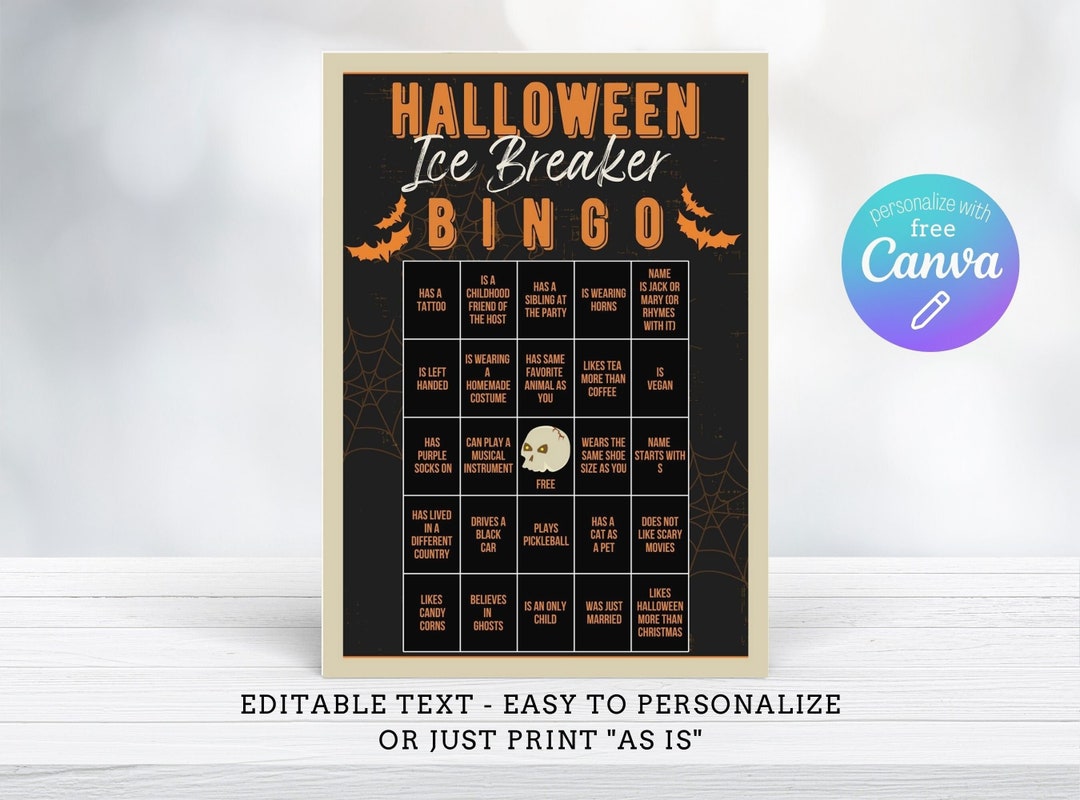 Editable Halloween Ice Breaker Bingo Halloween Party Ice Etsy