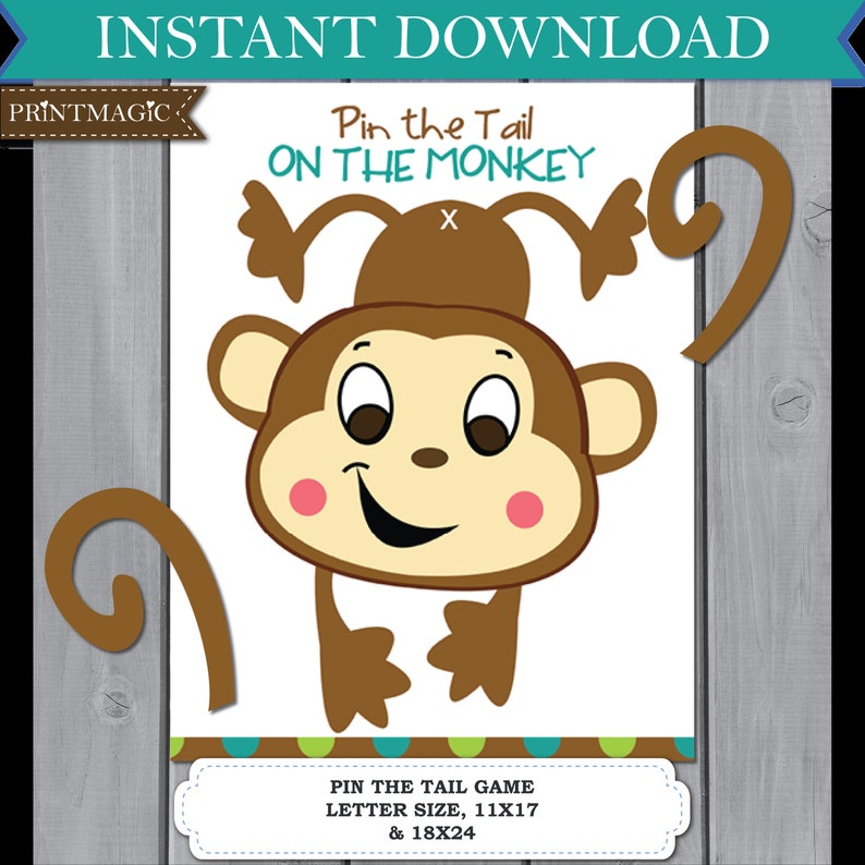 Pin The Tail On The Monkey Printable Party Game Instant Etsy