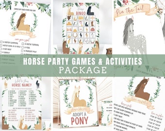 Horse Birthday Games & Activities Package - 6 Activities - Bingo, Pin the Tail, Scavenger Hunt, Adopt a Pony and More