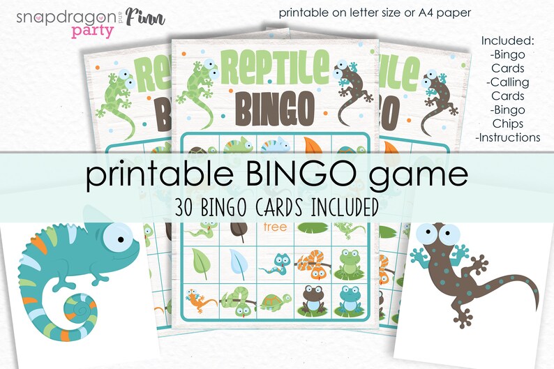 Reptile Party Bingo Printable Party Game Reptile Birthday Etsy
