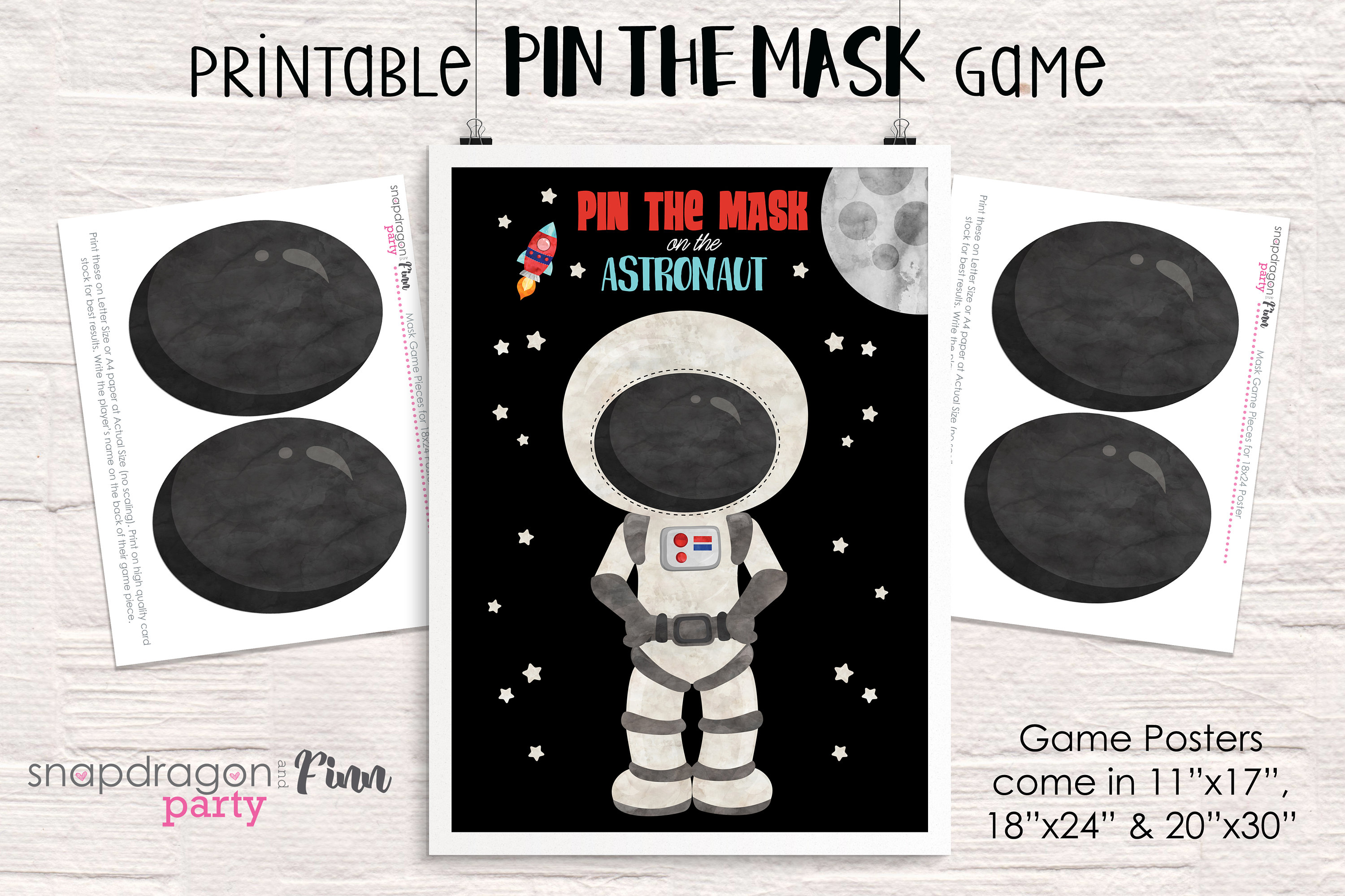Pin the Mask on the Astronaut Printable Party Game 3 Poster - Etsy