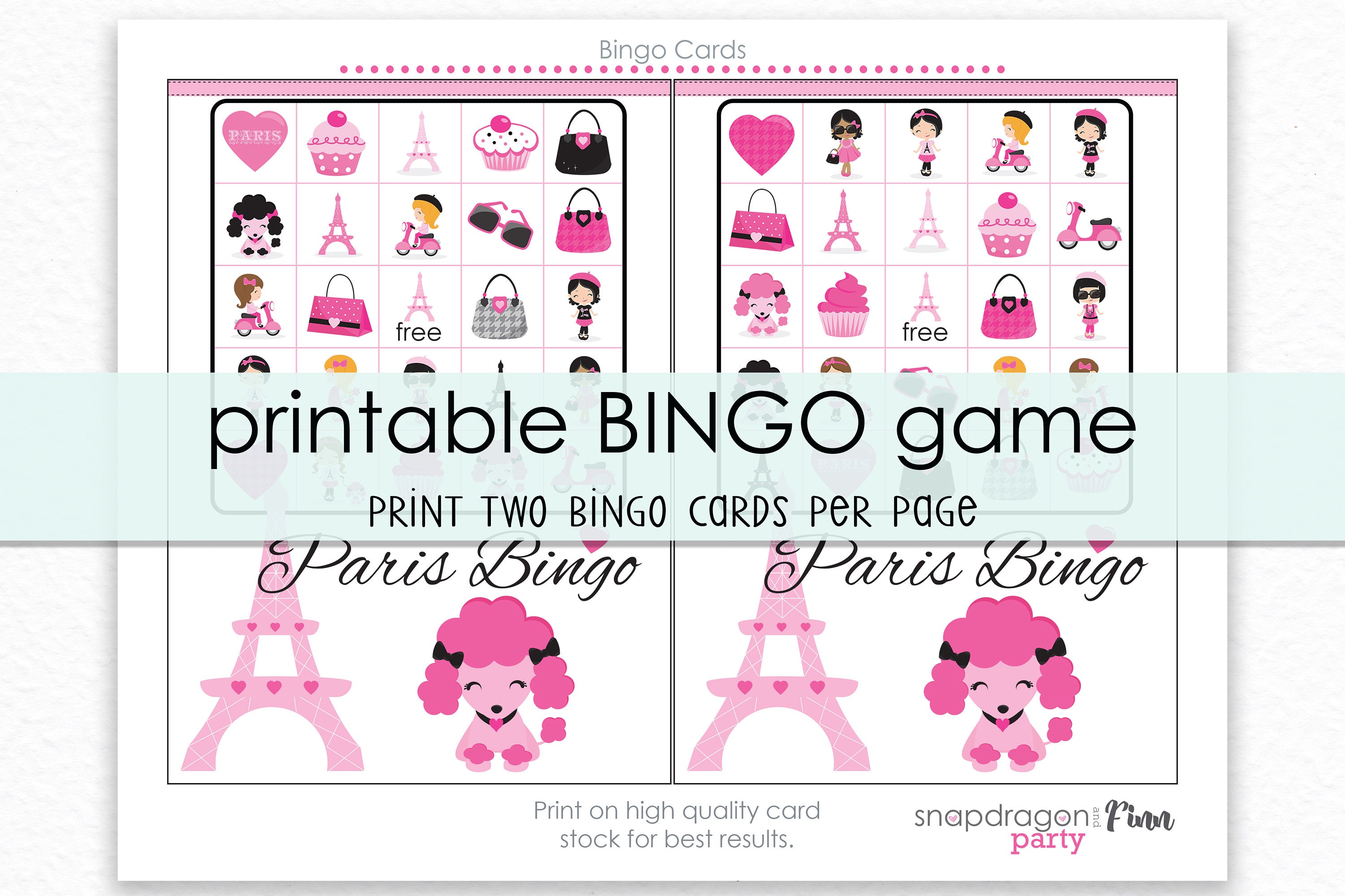 Paris Bingo Printable Party Game Paris Birthday Party Game | Etsy