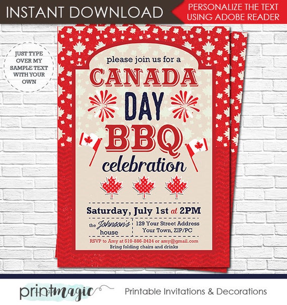Canada Day Bbq Invitation Canada Day Invitation Canada Etsy