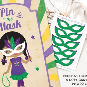 Pin the Mask Mardi Gras Printable Party Game 3 Sizes Included 4 Different Options Included Mardi Gras Game Mardi Gras Party image 2