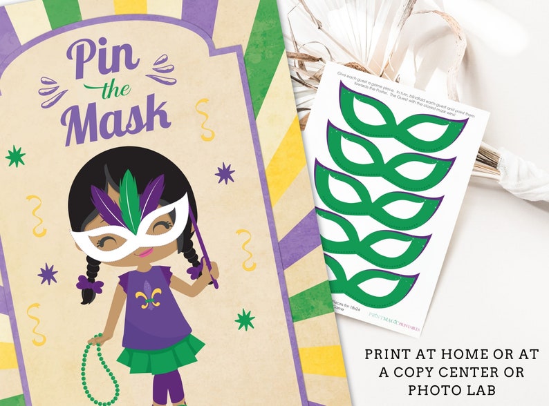 Pin the Mask Mardi Gras Printable Party Game 3 Sizes Included 4 Different Options Included Mardi Gras Game Mardi Gras Party image 2