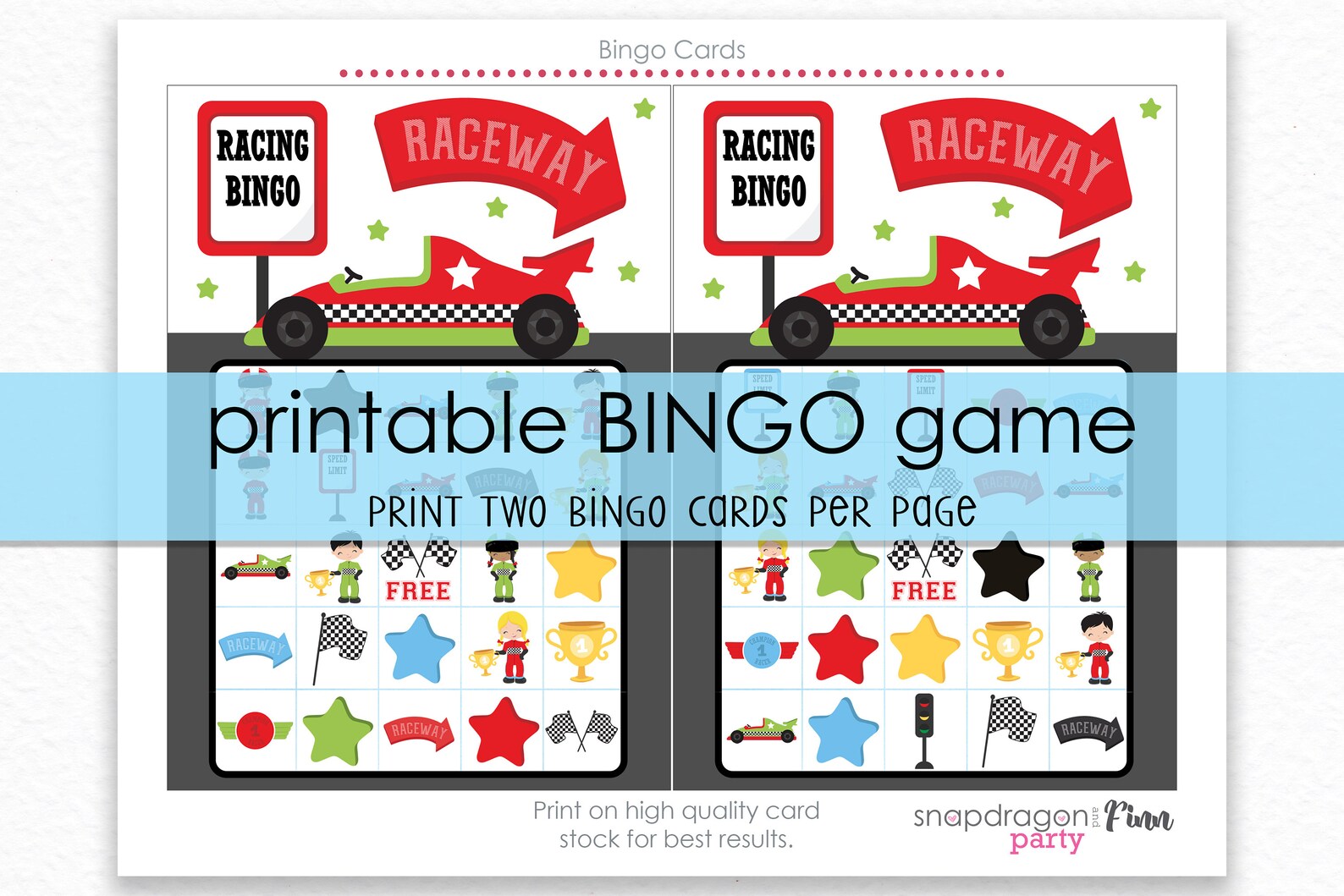 Racing Bingo Printable Party Game - 30 Bingo Cards - Race Car Bingo ...