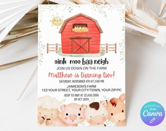 Farm Animal Invitation, Barnyard Invitation, Farm Birthday Invitation, Barn Invite, Farm Thank You & Evite Included - INSTANT DOWNLOAD