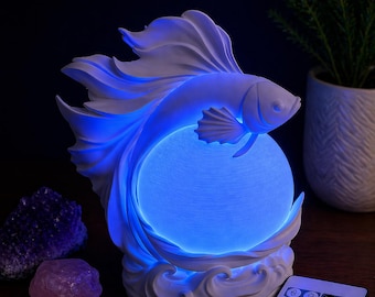 3D Printed Betta Fish Lamp, RGB Color Changing Mood Light, USB Desk Night Light