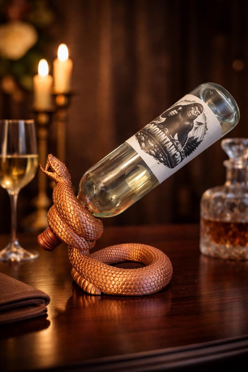 3D Printed Snake Wine Bottle Holder – Edgy Bar Decor, Serpent Display ...