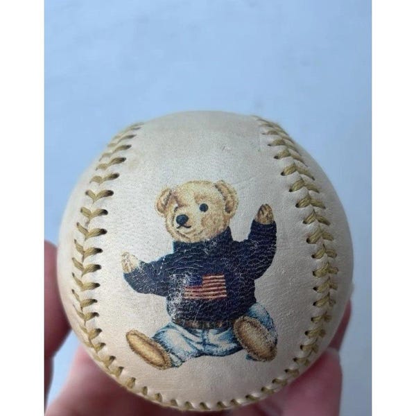 vintage des années 90 des années 80 Polo Ralph Lauren ours en cuir présentoir baseball