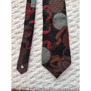 Gant Vintage Mens Tie Black Burgundy Pocket Watch Wool Rayon Blend Made in USA