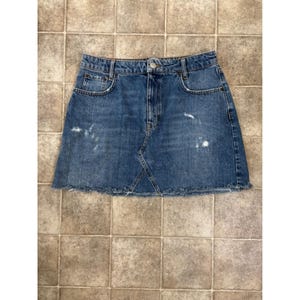 BDG Urban Outfitters Distressed Denim Mini Skirt Medium Wash Raw Hem Womens L image 1