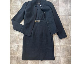 Trina Turk Black Textured Dress and Jacket Set Gold Hardware