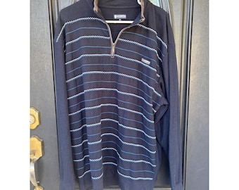 K-Swiss Mens 5L Navy Blue Waffle Knit Quarter Zip Striped Pullover Sweatshirt