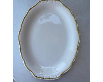 Homer Laughlin Best China Oval Serving Platter Scalloped Rim Vintage Cream 9.5in