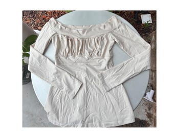 Susana Monaco Beige Aus der Schulter Geraffte Empire-Taille Langarm-Top XS