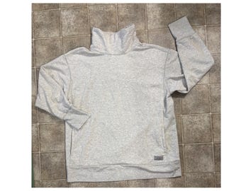 Bluza damska Eddie Bauer z kołnierzem typu lejek, szara, melanżowa, z kieszeniami na kciuki, duża