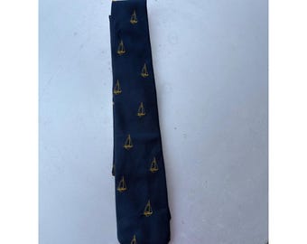 WM Chelsea Ltd heren marineblauwe gele zeilboot nautische katoenmix stropdas vintage