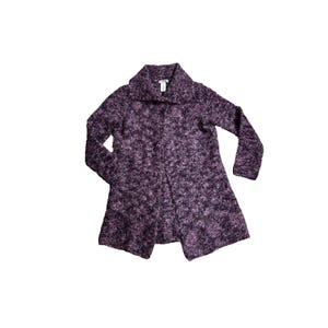 Laura Ashley Purple Wool Mohair Blend Boucle Funnel Neck Cardigan Sweater Small