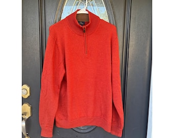 Brooks Brothers 346 Chaqueta de hombre naranja extrafina de lana merino italiana con cremallera hasta el cuarto, talla grande