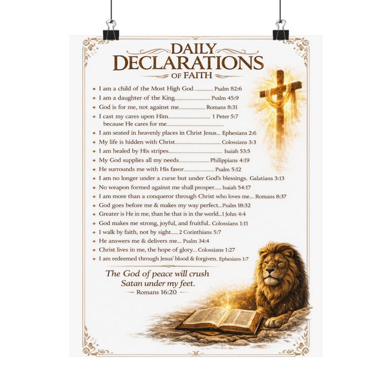 Daily Declarations of Faith Matte Poster | Lion and Bible Scripture ...