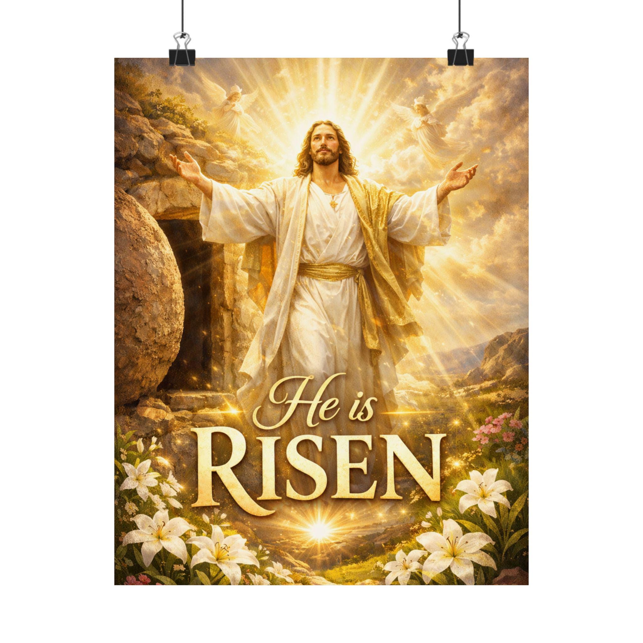 He is Risen Poster | Easter Wall Art | Christian Matte Vertical Poster ...