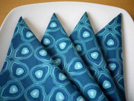 Smokey Quartz Print in Blue Cloth Dinner Napkins from my Mineral Forest Collection of Fabrics