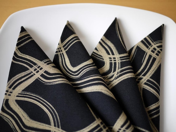 Black Petrified Print Cotton Dinner Napkins from my Mineral Forest Collection of Fabrics