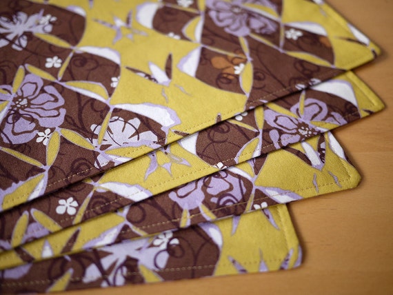 Cloth Placemats - Brown Garden Lantern Print - Set of 4 Cotton Placemats - Mother's Day Gift, Housewarming Gift, Wedding Gift,