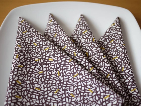 Reusable Cloth Dinner Napkins - Bonsai Print in Chocolate Brown - Set of 4 - Holiday Gift, Wedding Gift, Housewarming Gift